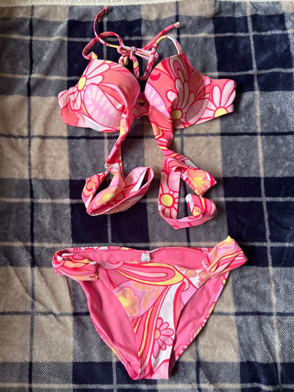 aerie Pink Floral-Print Padded Bikini Top  34B y M